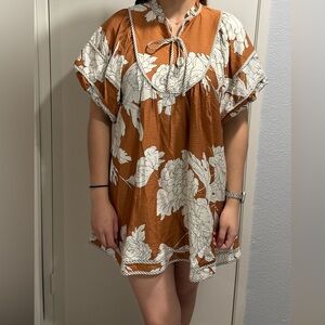 Floral Brown and White Dress